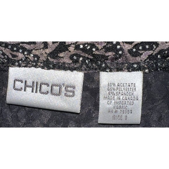 Chico's Juniors Black & White Long Sleeve Blouse Size 3  Abstract Pattern - Picture 2 of 2